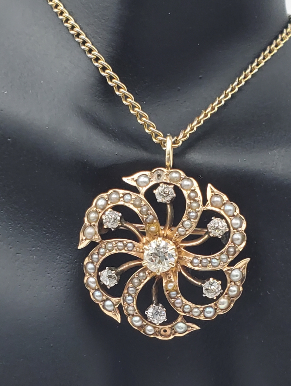 14k Rose Gold Victorian Brooch & Pendent 1.10 TCW Rose Cut Natural Diamonds - Picture 5 of 13
